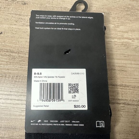 NWT Nike Unisex Spark Dri-FIT Lightweight Running Ankle Socks Size Medium (Black - Picture 10 of 10